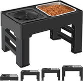 KUTKUT Elevated 2-in-1 Dog Bowls, 4 Adjustable Heights Spill Proof Dog Water Bowl and Stainless Steel Dog Food Bowl, Dog Bowl Stand for Small Medium Large Dogs (Capacity: SS Bowl: 1.6L Bowl 2L